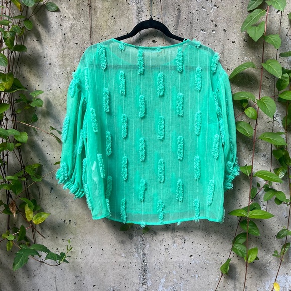 Zara Women’s Sea Foam Green Sheer Blouse / Top, Bishop Sleeves, XS - Picture 7 of 14